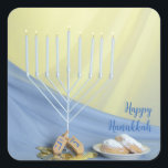 White Menorah Gold Coins & Dreidels Happy Hanukkah Quadratischer Aufkleber<br><div class="desc">Mit dem Hanukkah Celebration Sticker präsentieren wir Ihnen eine harmonische Mischung aus traditionellen Elementen, die den Geist des Lichteffekts zum Leben erwecken! Der charmante Aufkleber enthält eine strahlende Menorah, glänzende Münzen, ein spielerisches Dreieck und verführerische Donuts - alles wunderbar illustriert, um Ihrer Feriensaison eine Touch von Wärme und Festlichkeit hinzuzufügen....</div>