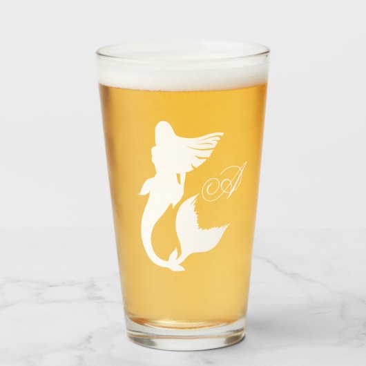 White Mermaid Silhouette & Monogram Script Glas (Vorne (Gefüllt))
