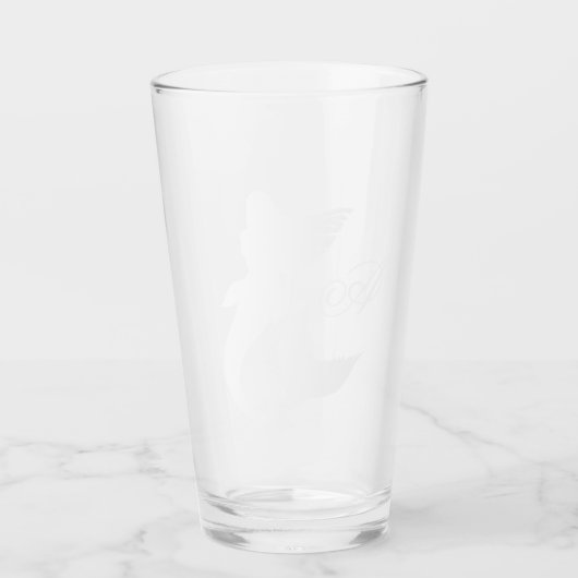 White Mermaid Silhouette & Monogram Script Glas (Vorderseite)