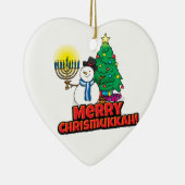 White Merry Chrismukkkah mit Snowman und Menorah Keramikornament (Rechts)