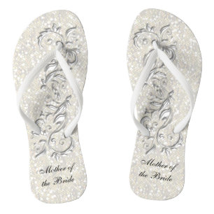 White Metallic Floral & Confetti Glitzer Hochzei Badesandalen