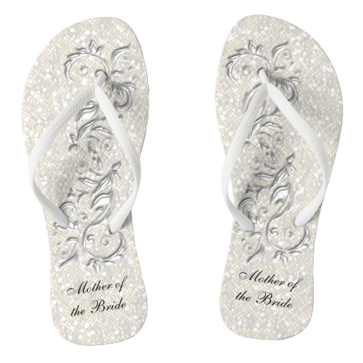 White Metallic Floral & Confetti Glitzer | Hochzei Badesandalen (Fußbett)