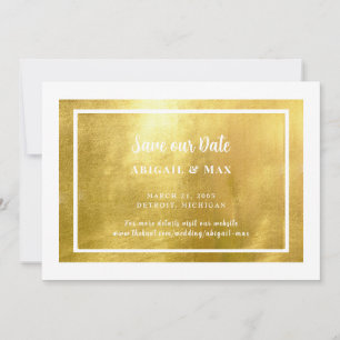 White & Metallic Gold Glam Save the Date