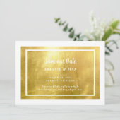 White & Metallic Gold Glam Save the Date (Stehend Vorderseite)