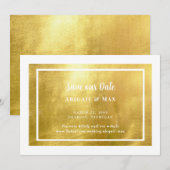 White & Metallic Gold Glam Save the Date (Vorne/Hinten)