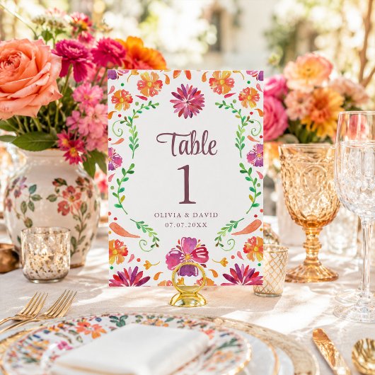 White Mexican Floral Fiesta Wedding Tischnummer