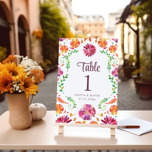 White Mexican Floral Fiesta Wedding Tischnummer