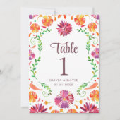 White Mexican Floral Fiesta Wedding Tischnummer (Vorderseite)