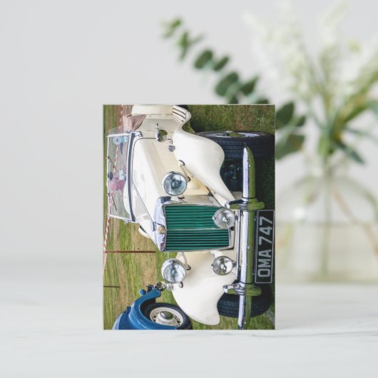 White MG TD Classic British Sportwagen Postcard Postkarte (Stehend Vorderseite)