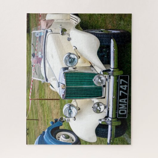 White MG TD Classic British Sportwagen Puzzle (Vertikal)