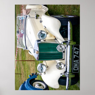 White MG TD Klassiker britischer Sportwagen Jigsaw Poster
