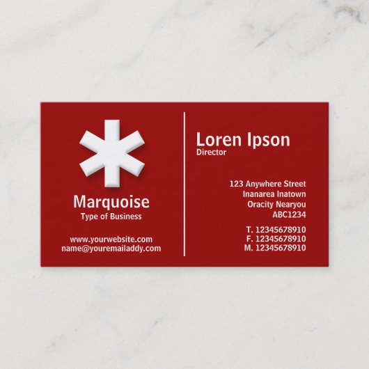 White Middle Rule Asterisk - Maroon (99000) Visitenkarte (Vorderseite)