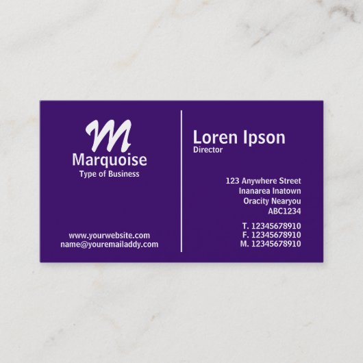 White Middle Rule Monogram - Dark Violet Visitenkarte (Vorderseite)