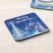 White & Midnight Blue Snow Frohe Weihnachten Untersetzer (Linke Seite)