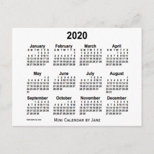 White Mini Calendar von Janz 2020 Postkarte