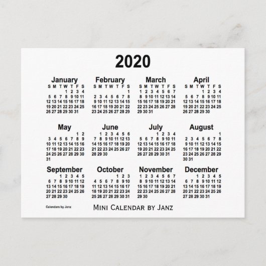 White Mini Calendar von Janz 2020 Postkarte (Vorderseite)