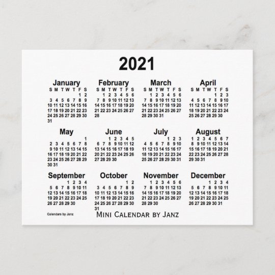 White Mini Kalender 2021 Von Janz Postkarte Zazzle De