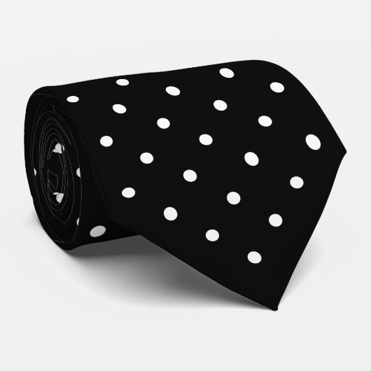 White Mini Polka Dot Pattern auf schwarz Krawatte (Gerollt)