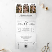 White Minimal Arch Photo QR code Wedding Dreifach Gefaltete Einladung (Innenseite)