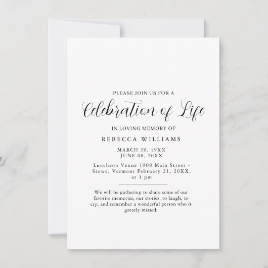 ]White Minimal Celebration of Life Einladung (Vorderseite)