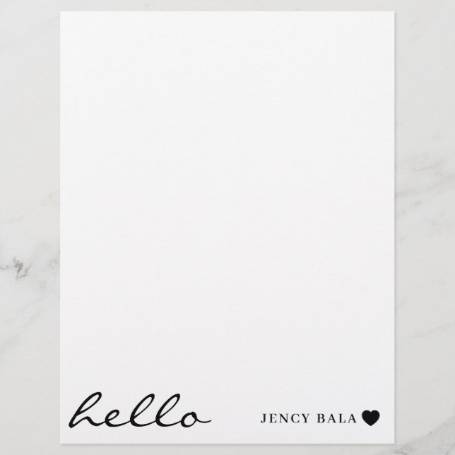 White Minimal Heart | Simple Modern Hello Design Briefbogen (Vorderseite)
