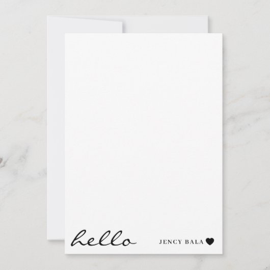 White Minimal Hello | Clean Modern Heart Design Mitteilungskarte (Vorderseite)