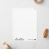 White Minimal Hello | Clean Modern Heart Design Mitteilungskarte (Vorderseite/Rückseite Beispiel)