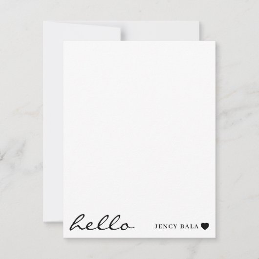 White Minimal Hello | Clean Modern Heart Design Mitteilungskarte (Vorderseite)