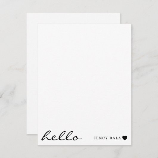 White Minimal Hello | Clean Modern Heart Design Mitteilungskarte (Vorne/Hinten)