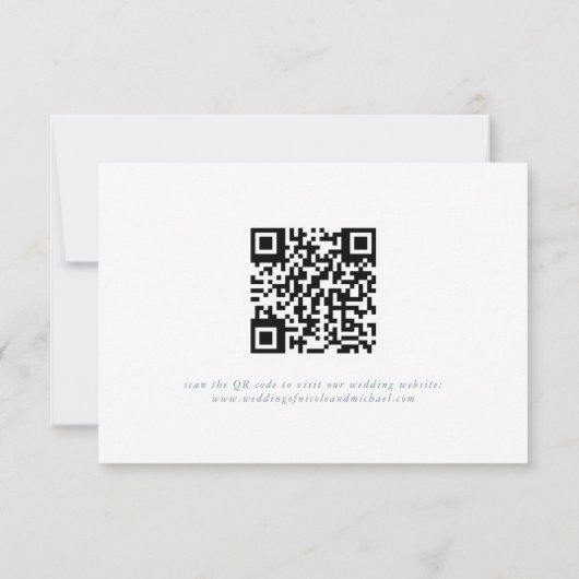 White Minimal Leaf Blue Schriftart & QR Code RSVP  (Rückseite)