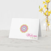 White Minimal Mandala Kunst Willkommen Karte (Gelbe Blume)