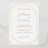 White Minimal Modern Arch Wedding Gold Folieneinladung (Vorderseite)