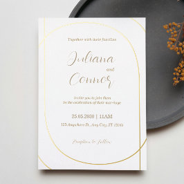 White Minimal Modern Arch Wedding Gold Folieneinladung