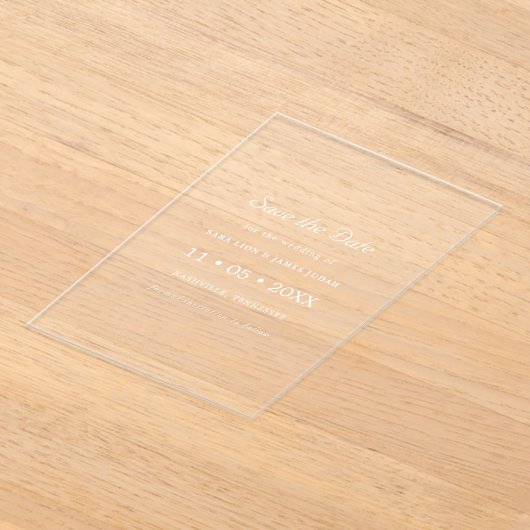 White Minimal Modern Save the Date Card Acryleinladungen (Ablage )
