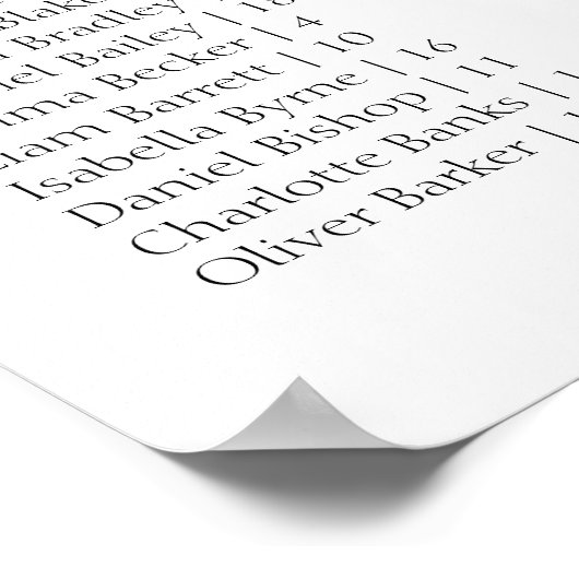 White Minimal Wedding Alphabetical Seating Chart Poster (Ecke)