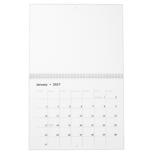 White Minimalist Background – Solid Blank Canvas Kalender (Jan 2027)