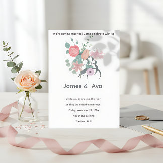 White Minimalist floral Wedding Invitaion Einladung