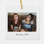 White Minimalist Foto von Keepsake Christmas Keramikornament (Vorderseite)