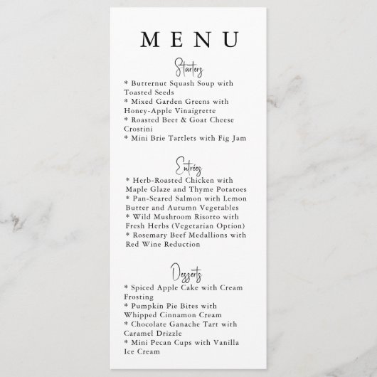 White Minimalist Modern Wedding Menu Menükarte (Vorderseite)