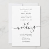 White Minimalist Script Hochzeit Einladung (Vorderseite)