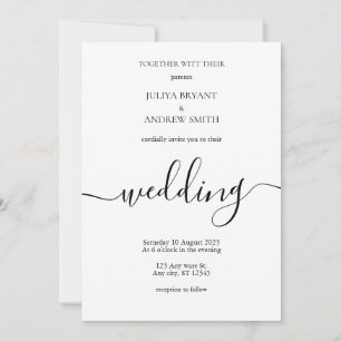 White Minimalist Script Hochzeit Einladung