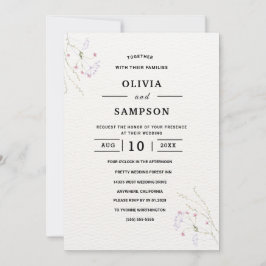 White Minimalist watercolor flowers wedding Einladung