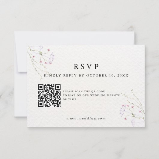 White Minimalist watercolor flowers wedding RSVP Karte (Vorderseite)
