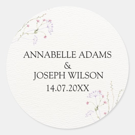 White Minimalist watercolor flowers wedding Runder Aufkleber (Vorderseite)