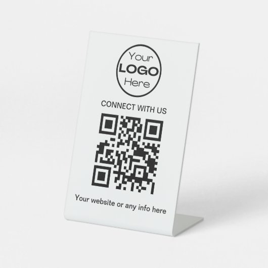White Minimalistic Business Logo und QR Code Sockelschild (Vorderseite)