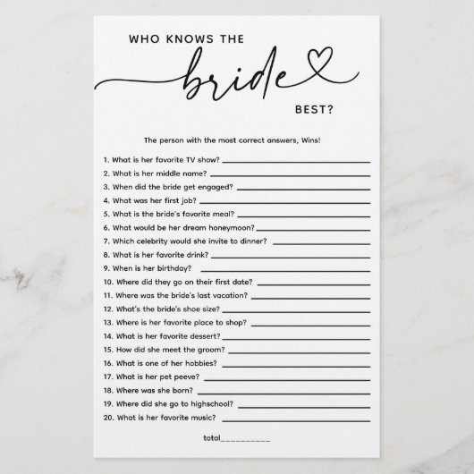 White Minimalistic Wer kennt die Braut am besten? (Vorderseite)