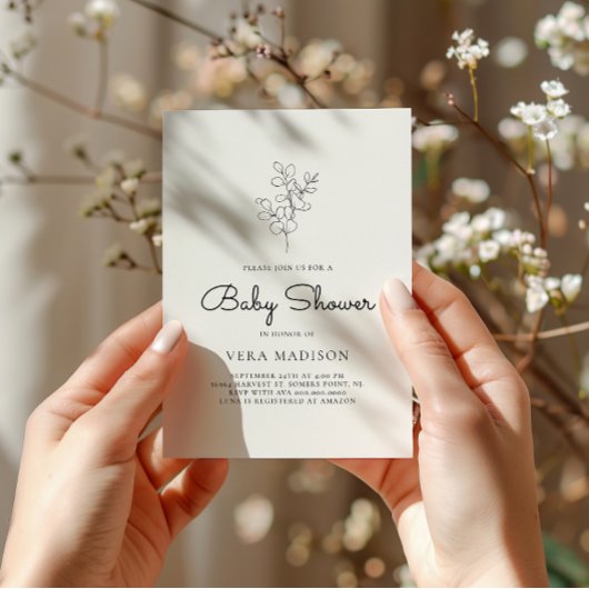 White Minimalistisch Baby Dusche Einladung