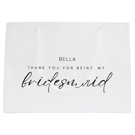 White Minimalistisch Danke, Bridesmaid Große Geschenktüte (Vorderseite)