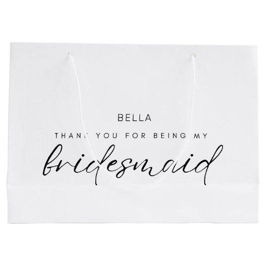 White Minimalistisch Danke, Bridesmaid Große Geschenktüte (Rückseite)