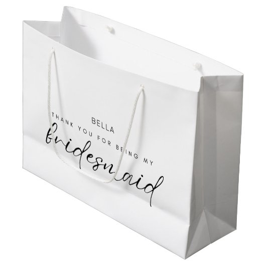 White Minimalistisch Danke, Bridesmaid Große Geschenktüte (Vorderseite Schrägansicht)